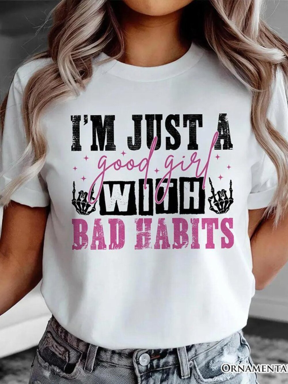 Good Girl With Bad Habits T-Shirt, Grunge And Skeleton Hands Tee